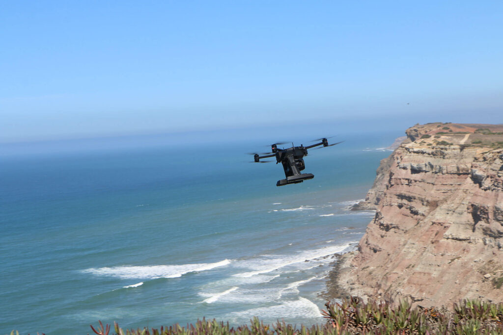 The Xer X8 Maritime Drone flying along the rugged portuguese atlantic coast